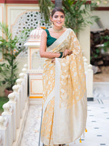 Daffodil Yellow Antique Silver Zari Khaddi Weaved Georgette Saree