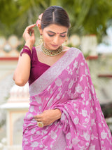 Fuchsia Purple Antique Silver Zari Khaddi Weaved Georgette Saree
