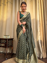 Bottle Green Banarasi Khaddi Weaved Georgette Saree