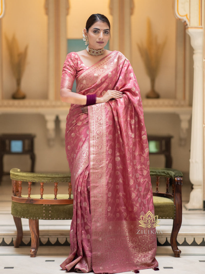 Orchid Pink Banarasi Uppada Silk Saree