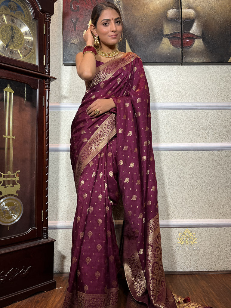 Plum Wine Banarasi Uppada Silk Saree