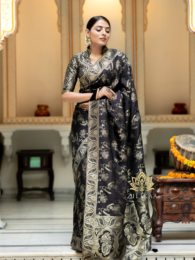 Midnight Black Uppada Silk Saree