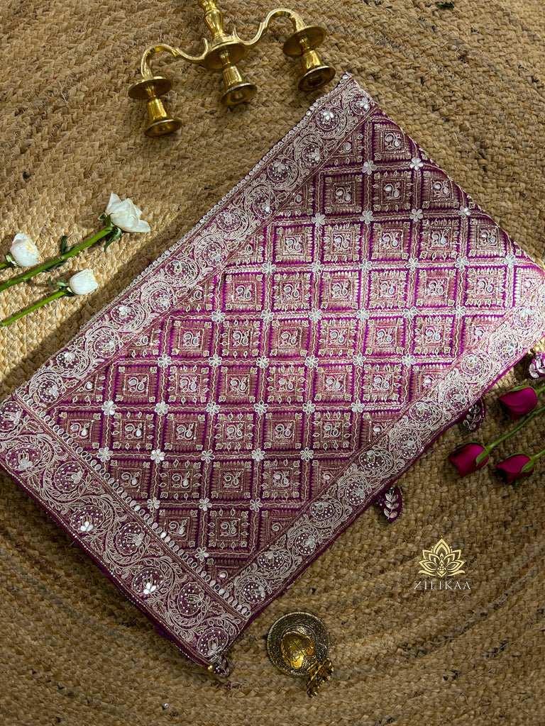 Plum Wine Zardozi Handwork Patola Munga Silk Saree