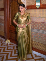 Olive Green Kanchipuram Tissue Silk Saree