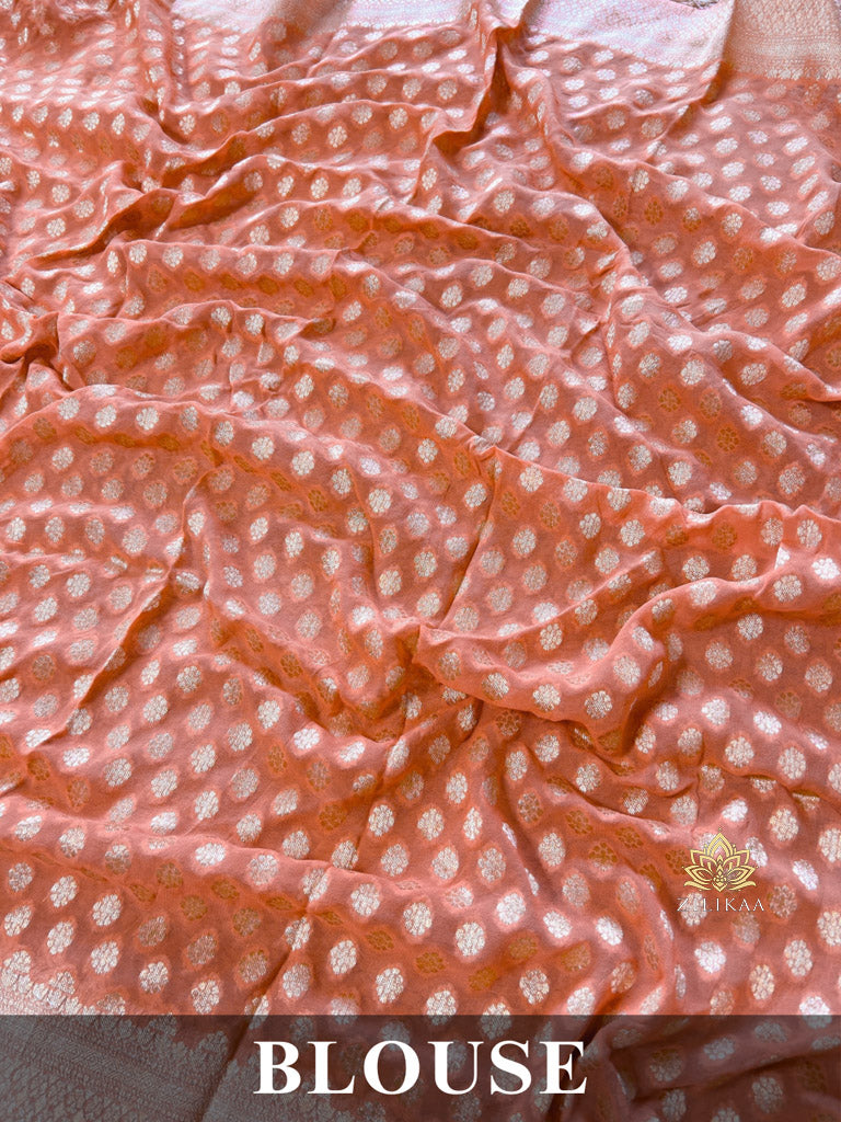 Salmon Peach Banarasi Khaddi Weaved Georgette Saree