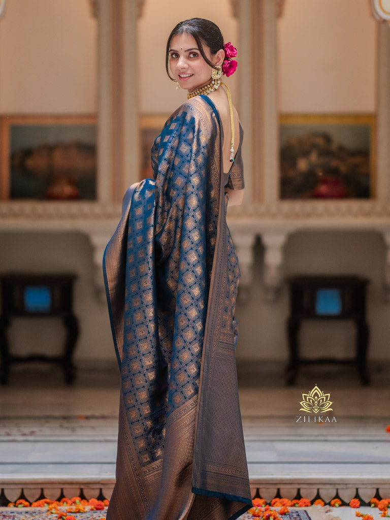 Peacock Blue Kanjeevaram Silk Saree