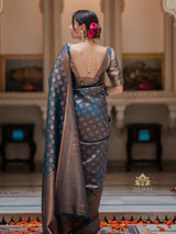 Peacock Blue Kanjeevaram Silk Saree