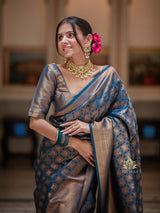 Peacock Blue Kanjeevaram Silk Saree
