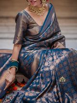 Peacock Blue Kanjeevaram Silk Saree