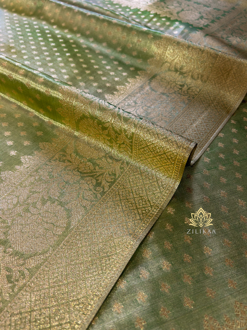 Olive Green Kanchipuram Tissue Silk Saree