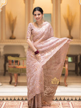 Orchid Pink Gota Embroidery French Silk Saree