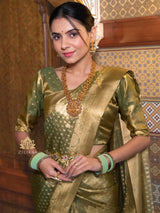 Olive Green Kanchipuram Tissue Silk Saree