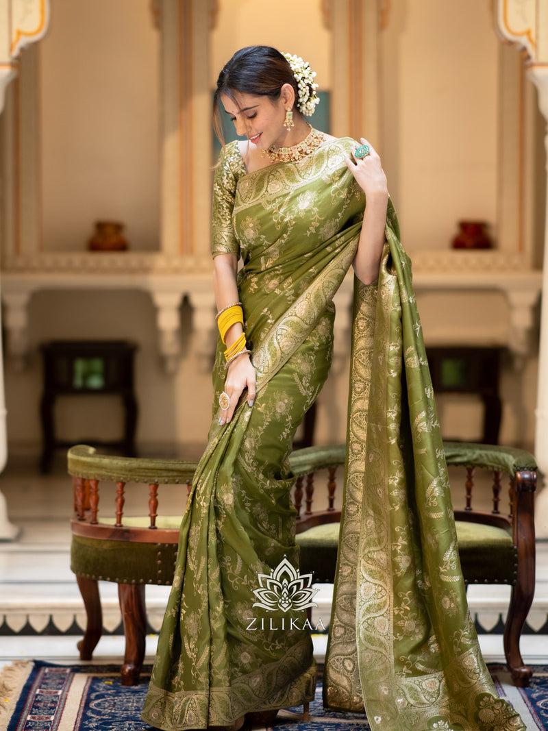 Mehendi Green Banarasi Uppada Silk Saree