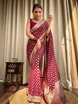 Sangria Wine Banarasi Khaddi Weaved Georgette Saree