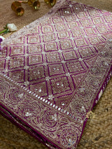 Plum Wine Zardozi Handwork Patola Munga Silk Saree