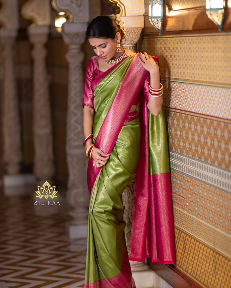 Mehendi Green with Rani Kanchipuram Silk Saree