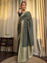 Bottle Green Banarasi Khaddi Weaved Georgette Saree