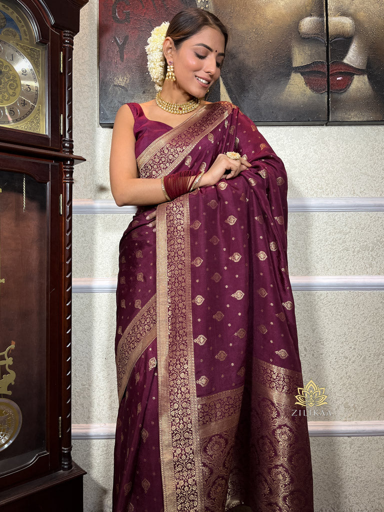 Plum Wine Banarasi Uppada Silk Saree
