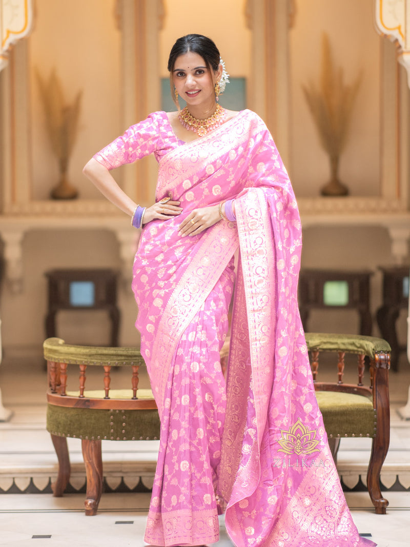 Baby Pink Banarasi Uppada Silk Saree