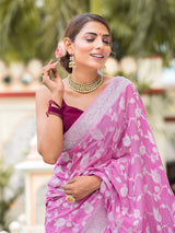 Fuchsia Purple Antique Silver Zari Khaddi Weaved Georgette Saree