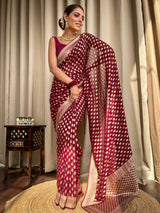 Sangria Wine Banarasi Khaddi Weaved Georgette Saree