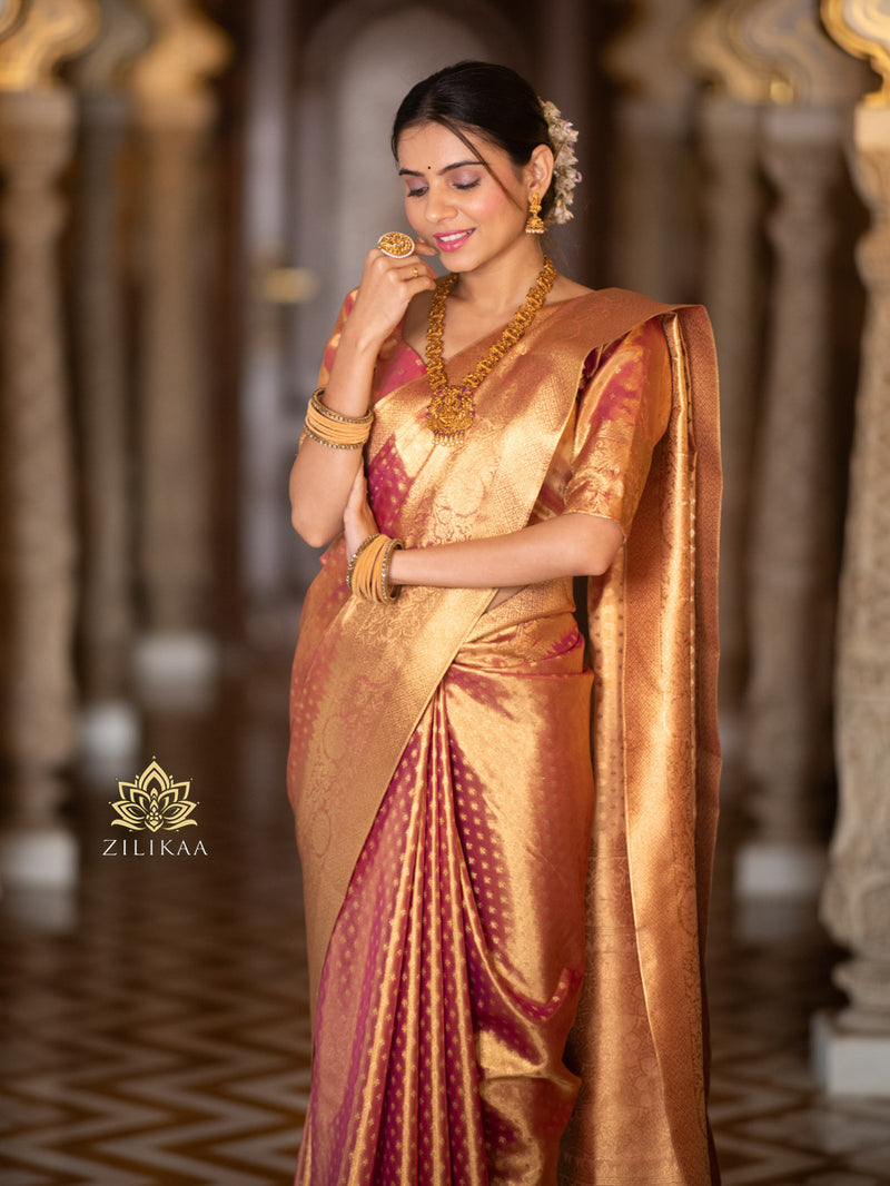 Salmon Pink Kanchipuram Tissue Silk Saree