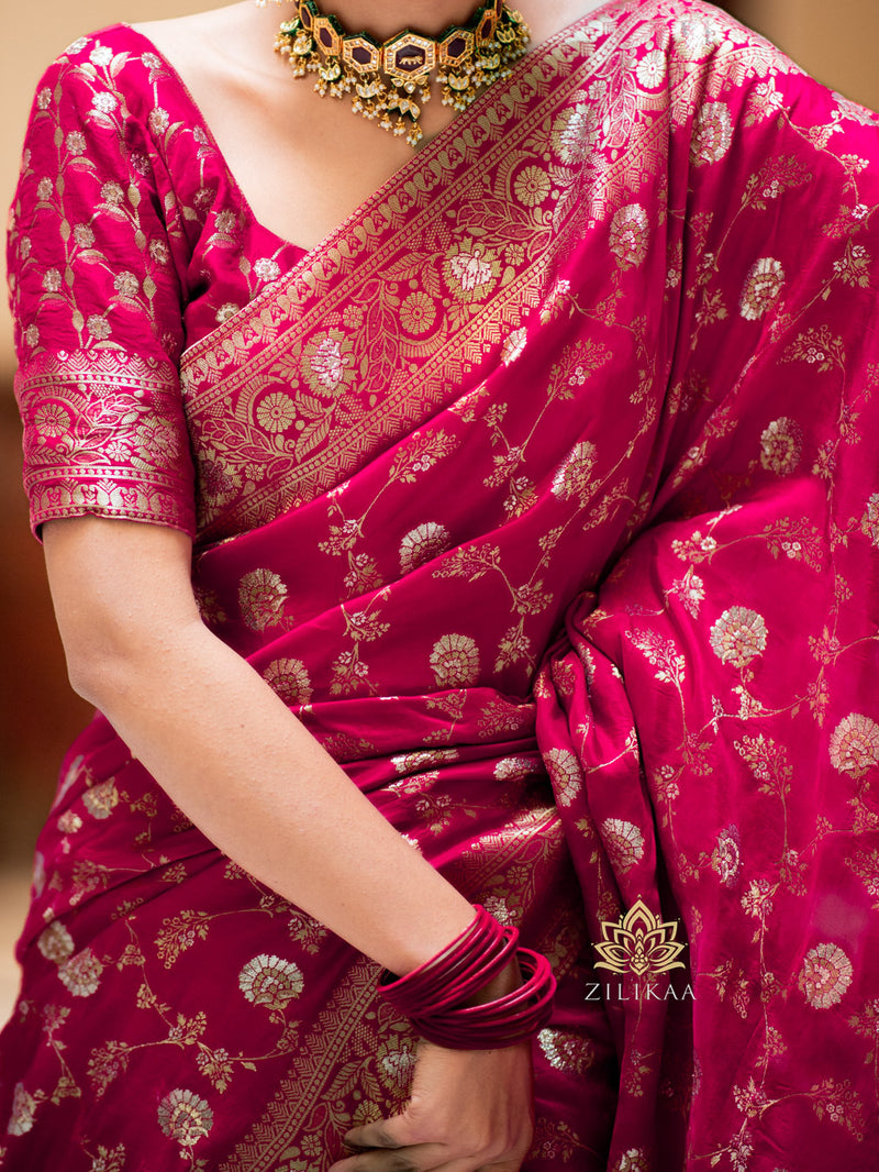 Queen Pink Banarasi Uppada Silk Saree