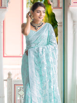 Arctic Ocean Blue Antique Silver Zari Khaddi Weaved Georgette Saree