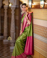 Mehendi Green with Rani Kanchipuram Silk Saree