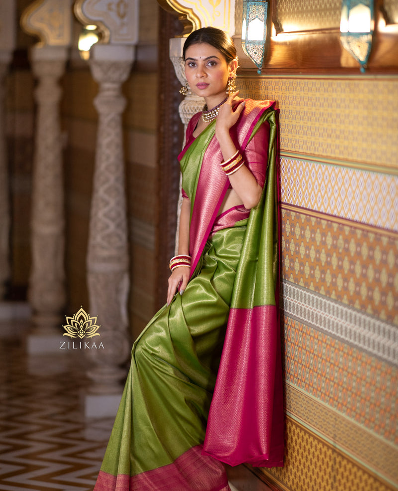 Mehendi Green with Rani Kanchipuram Silk Saree