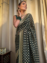 Bottle Green Banarasi Khaddi Weaved Georgette Saree