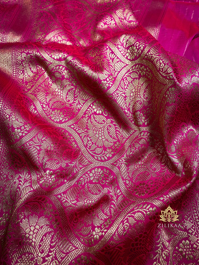Queen Pink Banarasi Katan Silk Saree