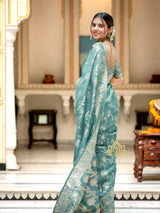 Turquoise Green Banarasi Uppada Silk Saree