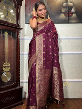 Plum Wine Banarasi Uppada Silk Saree