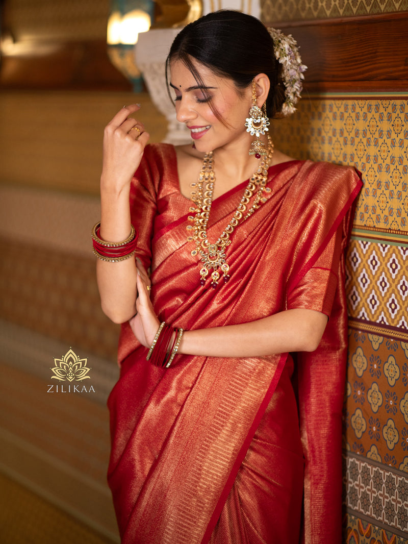 Scarlet Red Kanchipuram Silk Saree