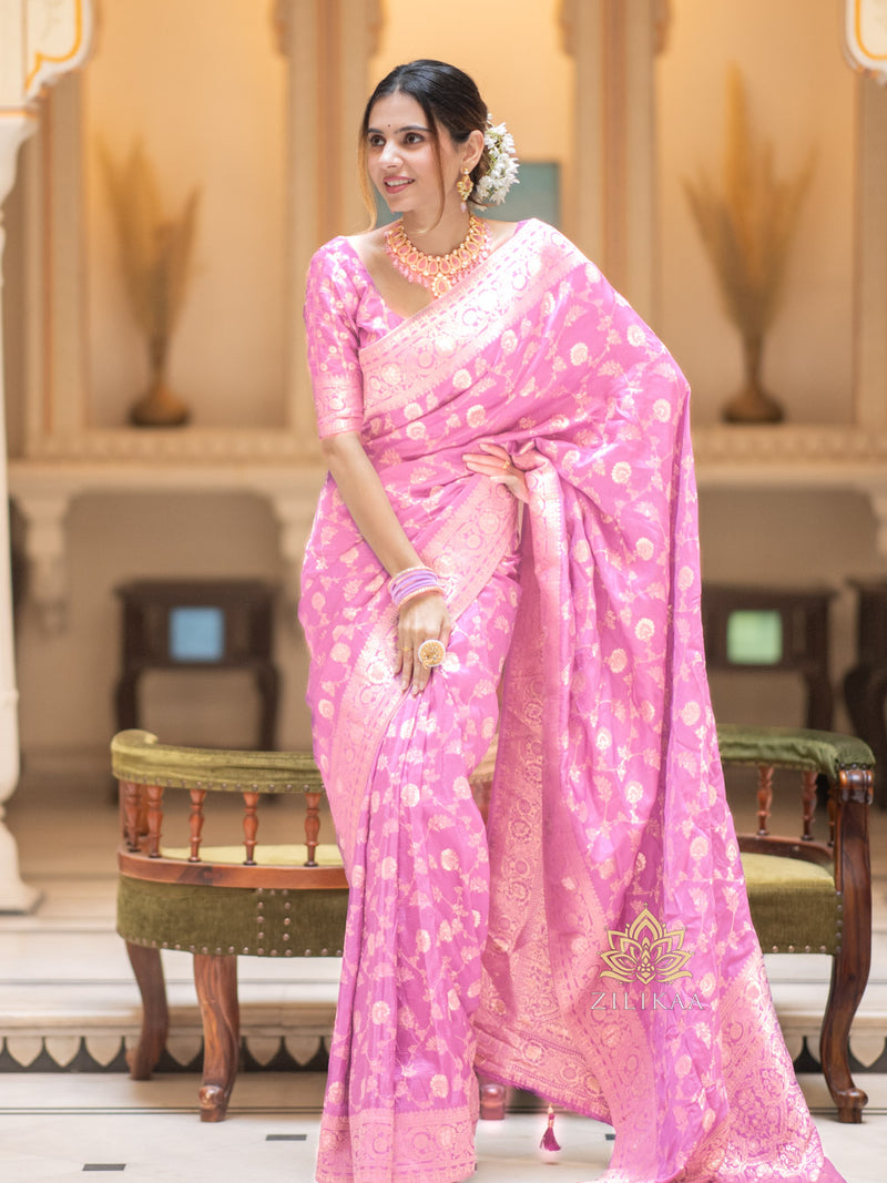 Baby Pink Banarasi Uppada Silk Saree