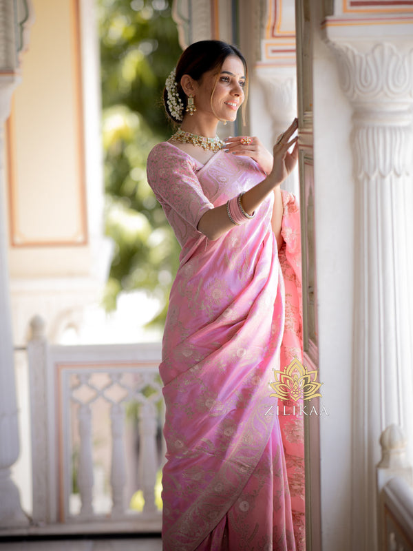 Baby Pink Banarasi Uppada Silk Saree