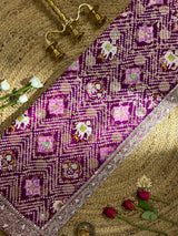 Plum Wine Zardozi Handwork Patola Munga Silk Saree