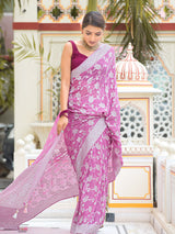 Fuchsia Purple Antique Silver Zari Khaddi Weaved Georgette Saree