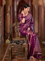 Eggplant Purple Kanjeevaram Silk Saree