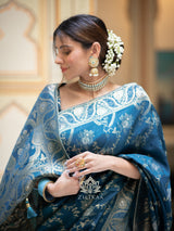 Teal Blue Banarasi Uppada Silk Saree