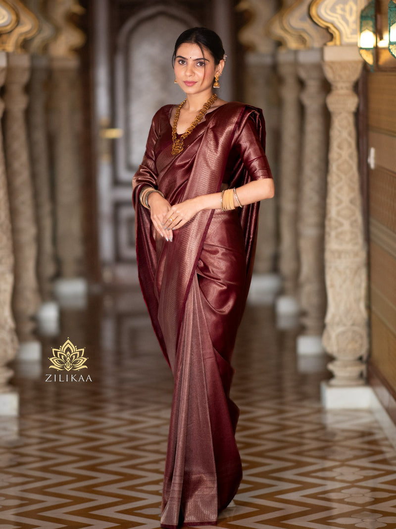 Sangria Maroon  Kanchipuram Silk Saree