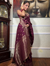 Plum Wine Banarasi Uppada Silk Saree