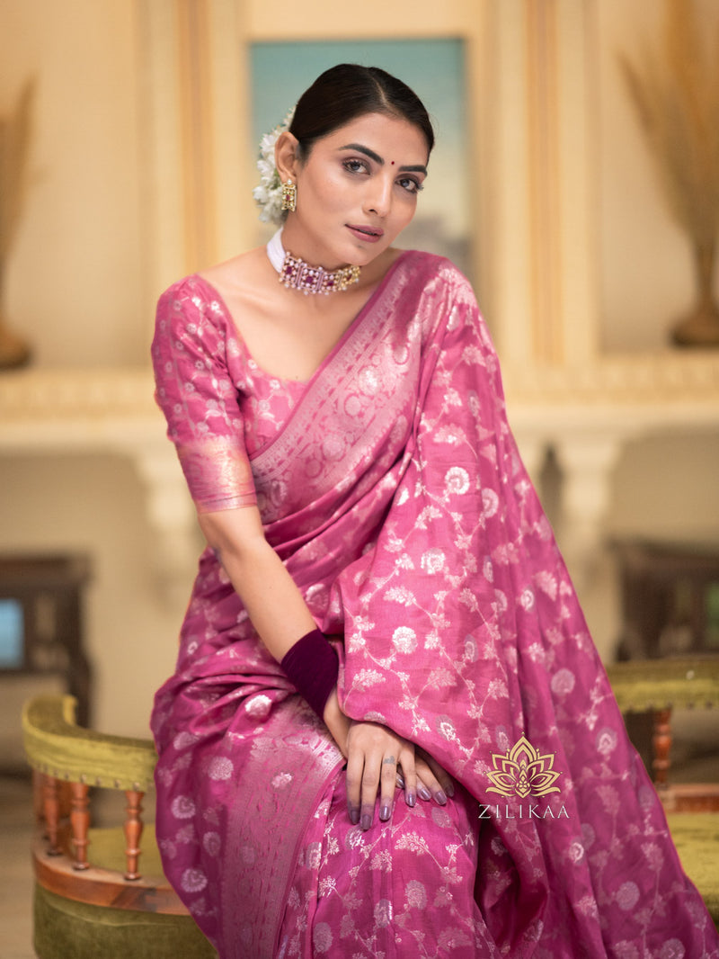 Onion Pink Banarasi Uppada Silk Saree