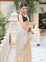 Daffodil Yellow Antique Silver Zari Khaddi Weaved Georgette Saree