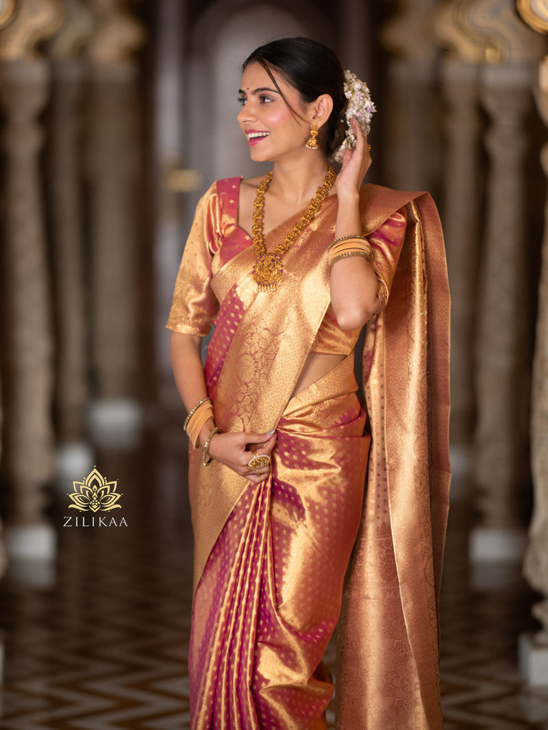 Salmon Pink Kanchipuram Tissue Silk Saree