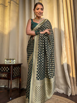 Bottle Green Banarasi Khaddi Weaved Georgette Saree