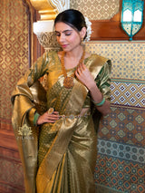 Olive Green Kanchipuram Tissue Silk Saree