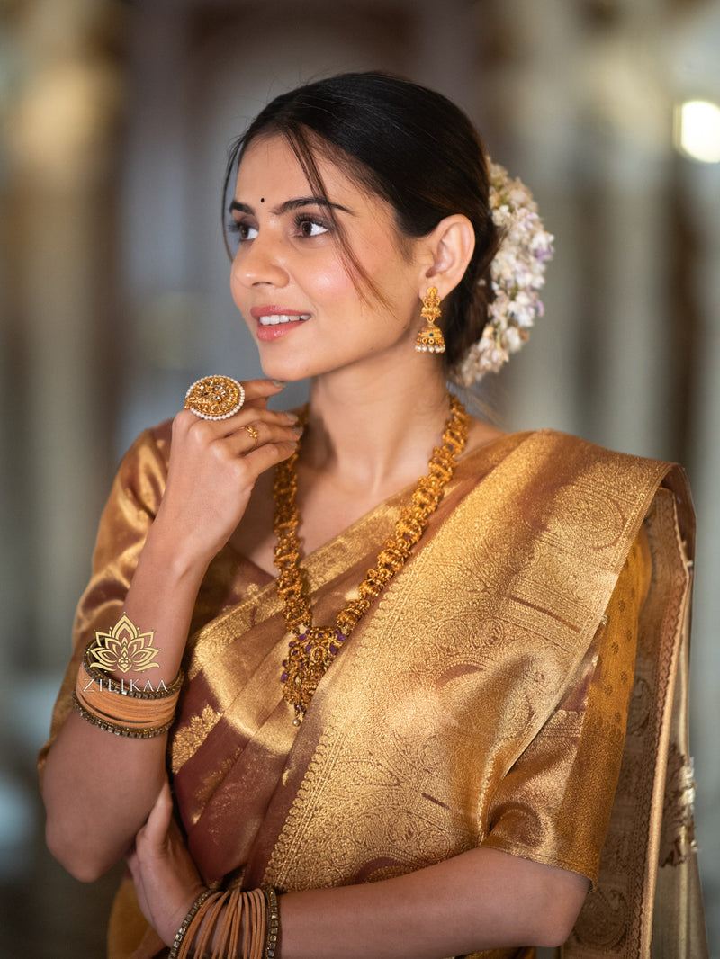 Caramel Gold Kanchipuram Tissue Silk Saree