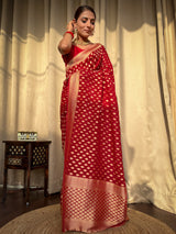 Scarlet Red Banarasi Khaddi Weaved Georgette Saree